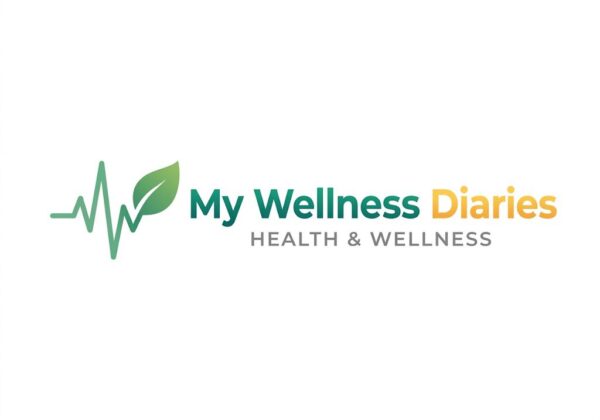 Modern and colorful logo for My Wellness Diaries featuring a green leaf and heartbeat pulse icon on a clean white background.