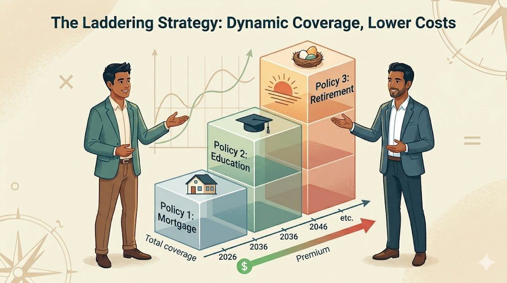 The Laddering Strategy for Life Insurance: Mortgage, Education, Retirement Policies Comparison.