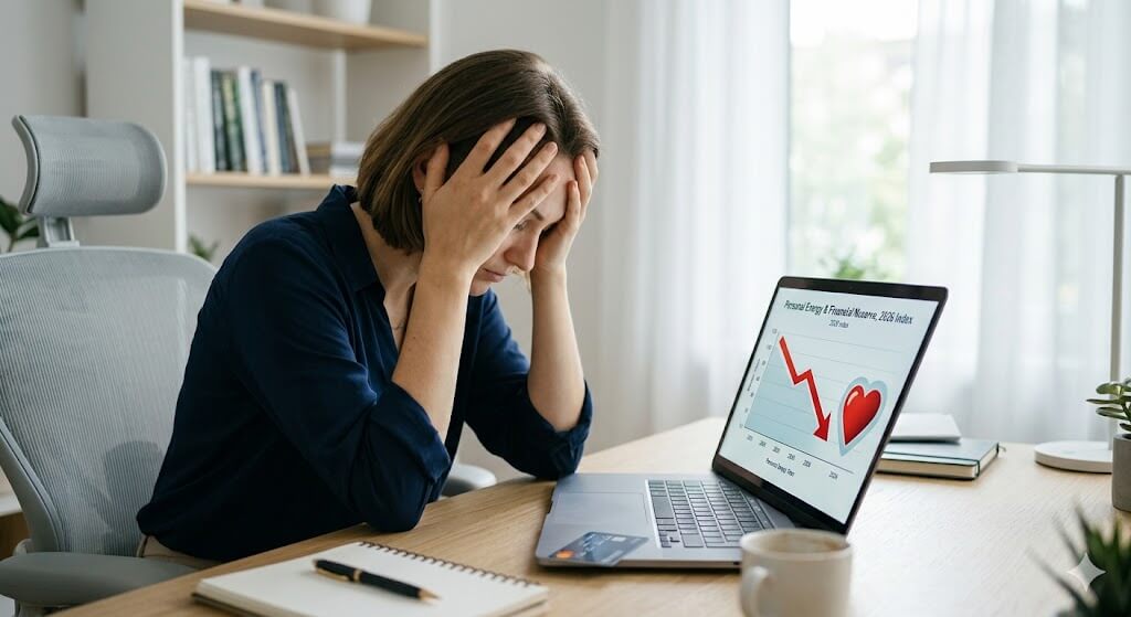 Stressed professional woman facing burnout and financial medical debt